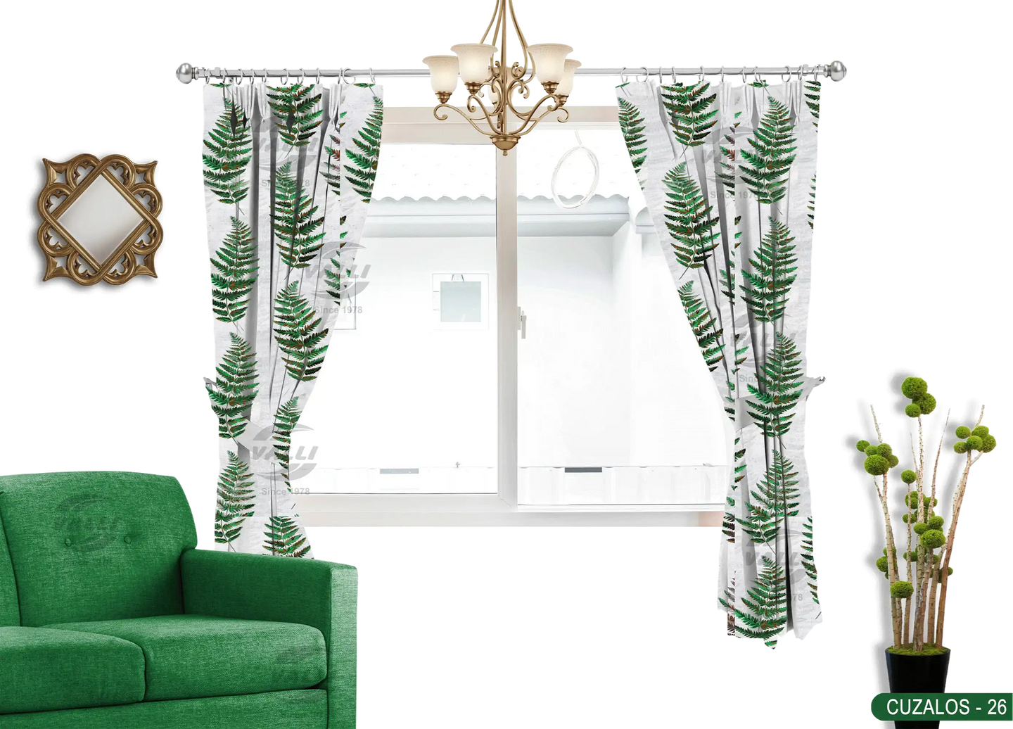 Leaf Design Curtain - Green