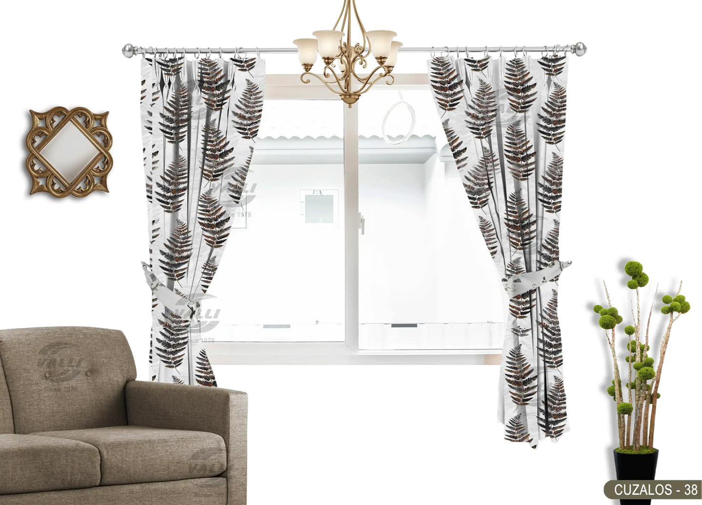 Leaf Design Curtain - Grey