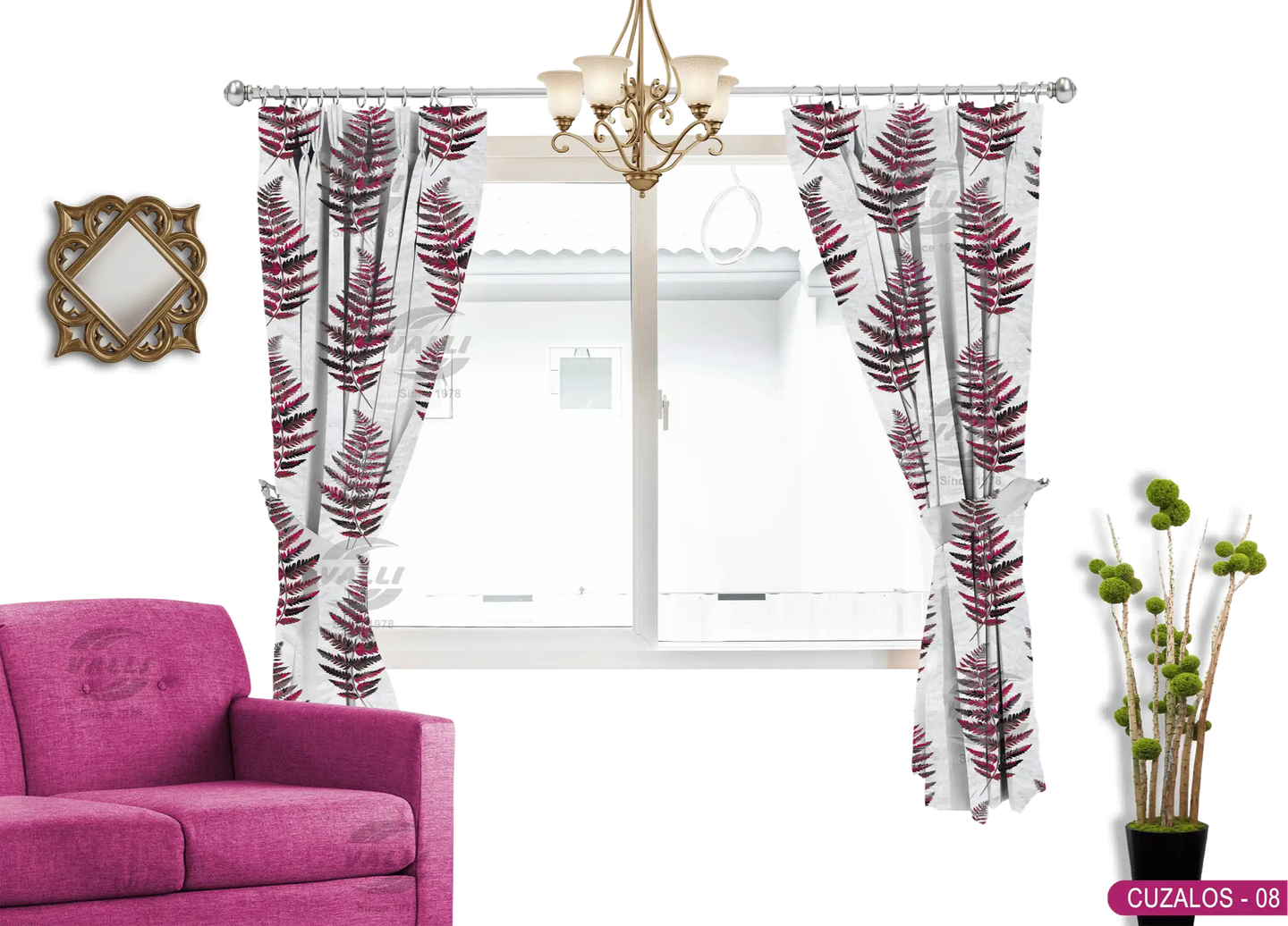 Leaf Design Curtain - Maroon