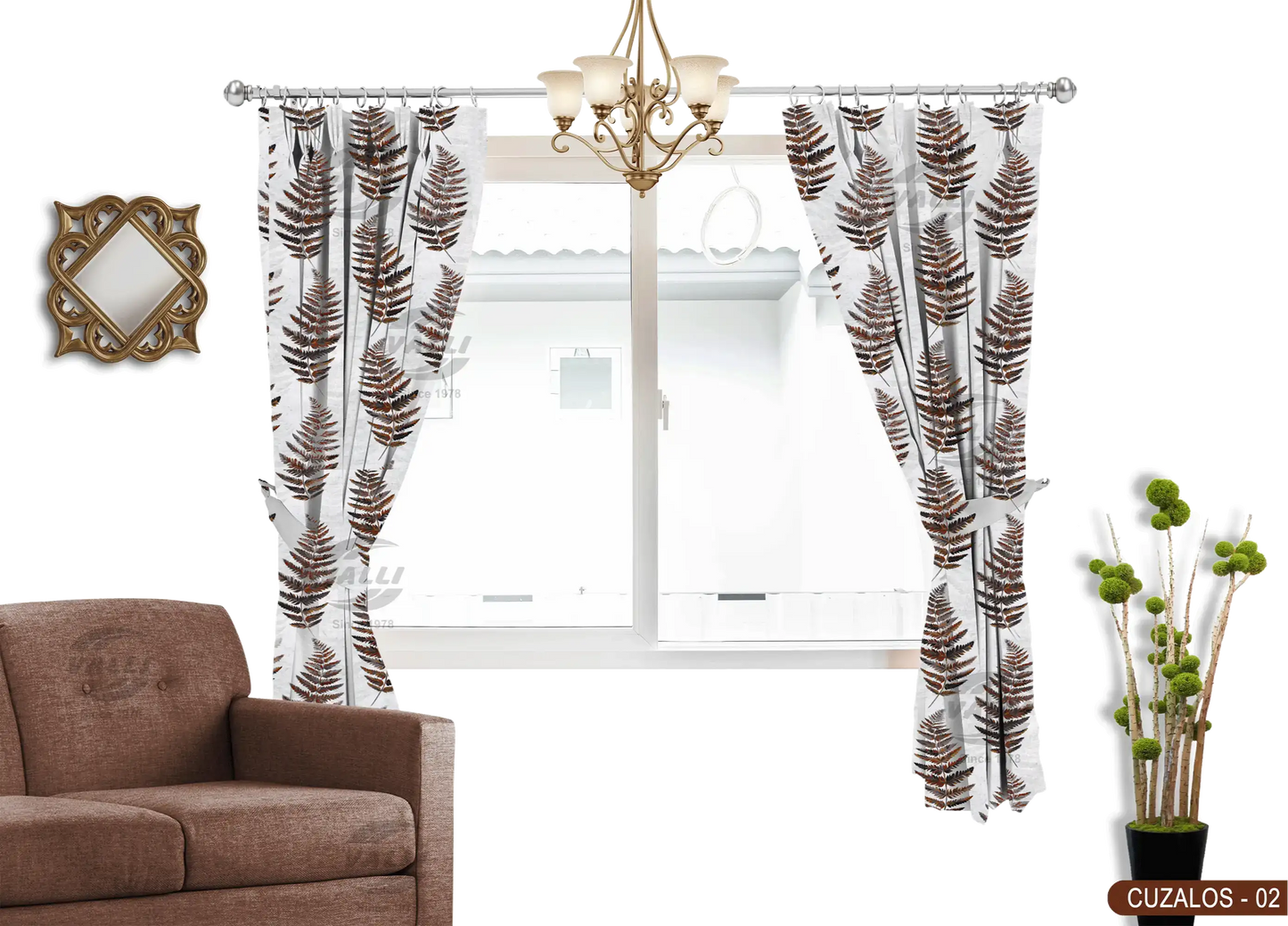 Leaf Design Curtain - Mustard