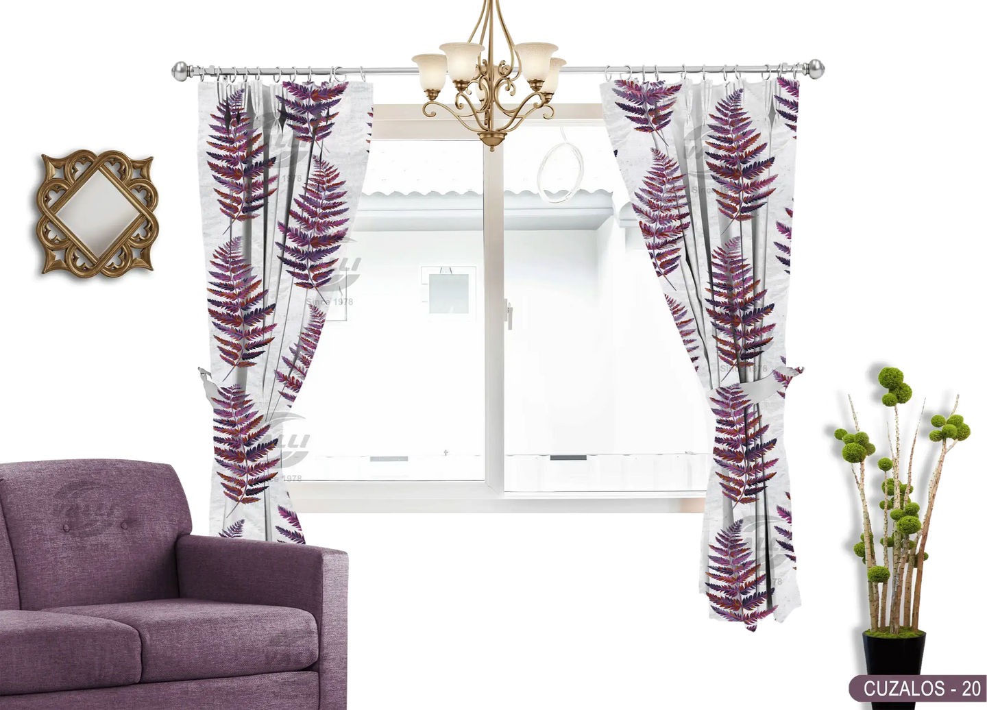 Leaf Design Curtain - Wine