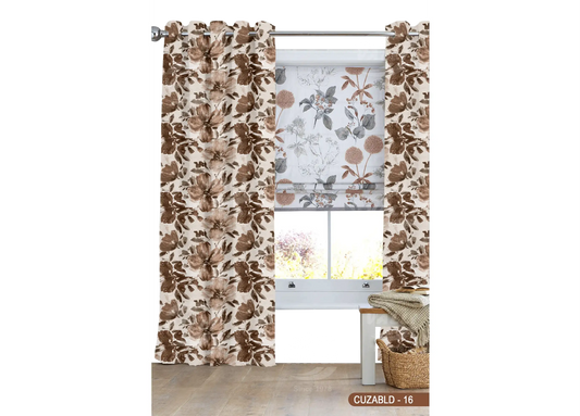 Self Design Big Flower Velvet Type Curtain - Brown