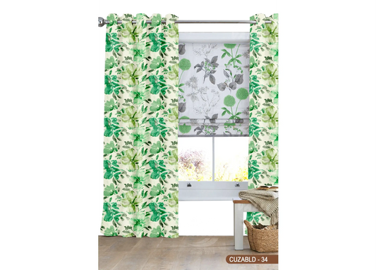 Self Design Big Flower Velvet Type Curtain - Green