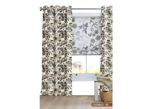 Self Design Big Flower Velvet Type Curtain - Grey