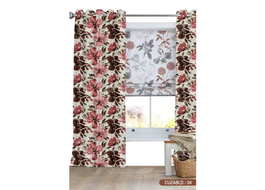 Self Design Big Flower Velvet Type Curtain - Pink