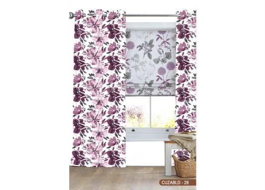 Self Design Big Flower Velvet Type Curtain - Violet