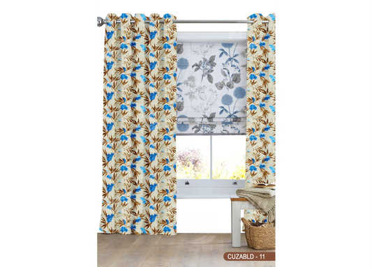 Self Design Branch Leaf Velvet Type Curtain - Blue