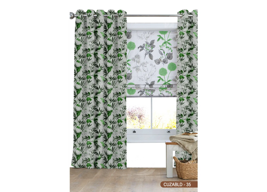 Self Design Branch Leaf Velvet Type Curtain - Green