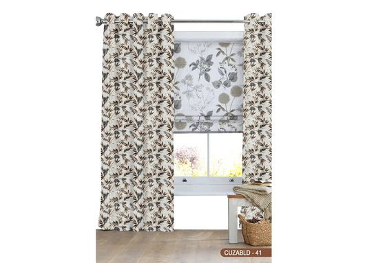 Self Design Branch Leaf Velvet Type Curtain - Grey