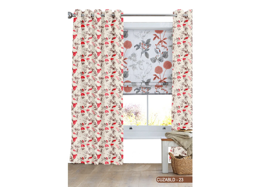 Self Design Branch Leaf Velvet Type Curtain - Orange