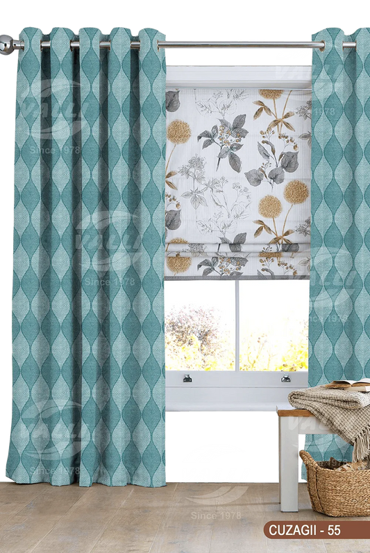 Self Design Curtain - Aqua - CUZAGII - 55