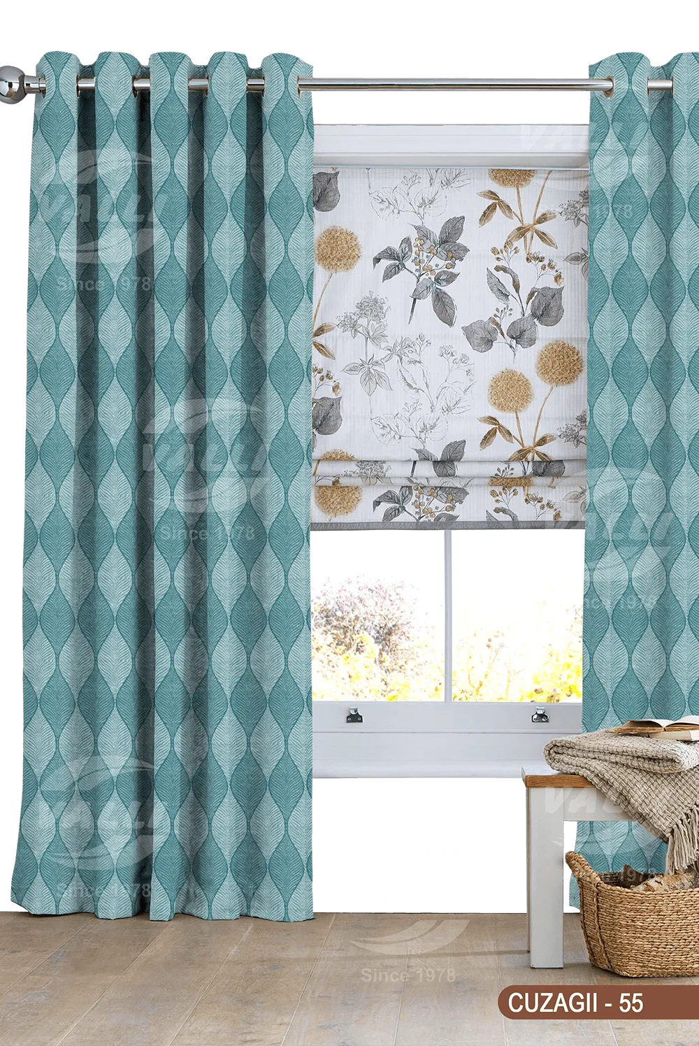 Self Design Curtain - Aqua - CUZAGII - 55