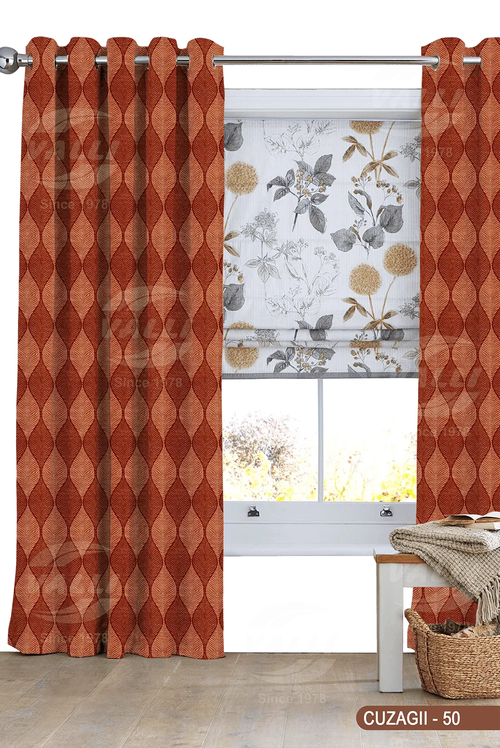 Self Design Curtain - Maroon - CUZAGII - 50