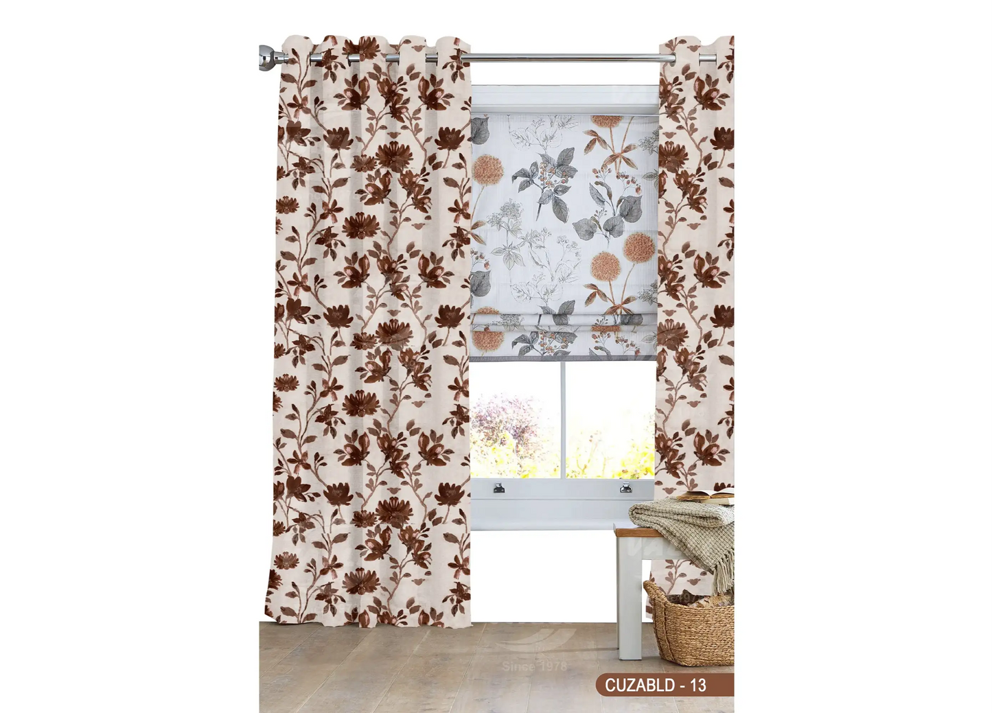 Self Design Flower Velvet Type Curtain - Brown