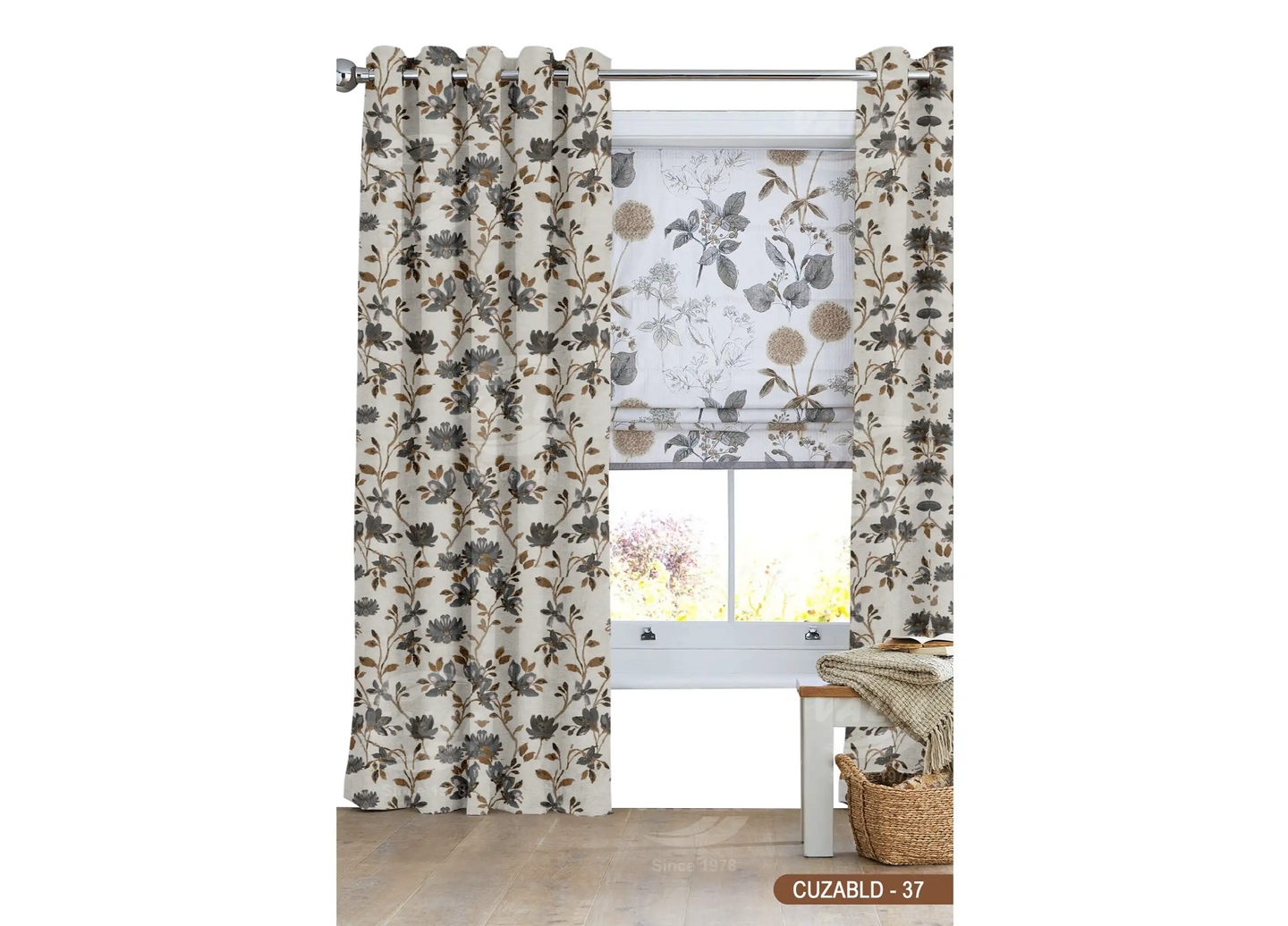 Self Design Flower Velvet Type Curtain - Grey