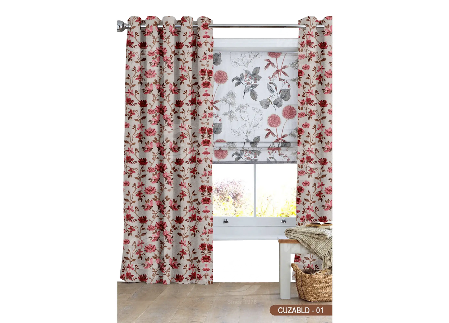 Self Design Flower Velvet Type Curtain - PINK