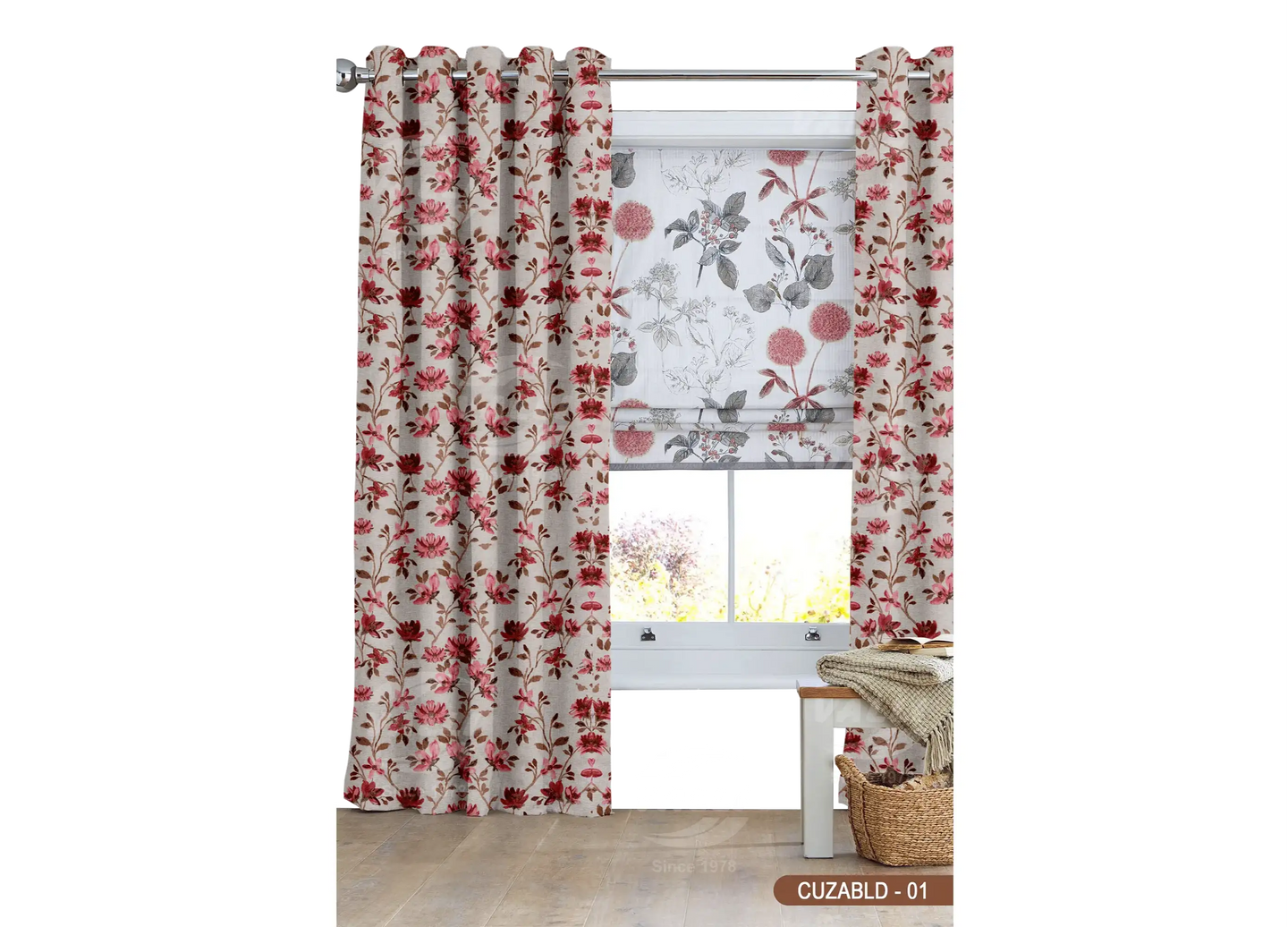 Self Design Flower Velvet Type Curtain - PINK