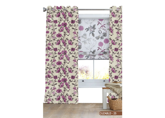 Self Design Flower Velvet Type Curtain - Violet