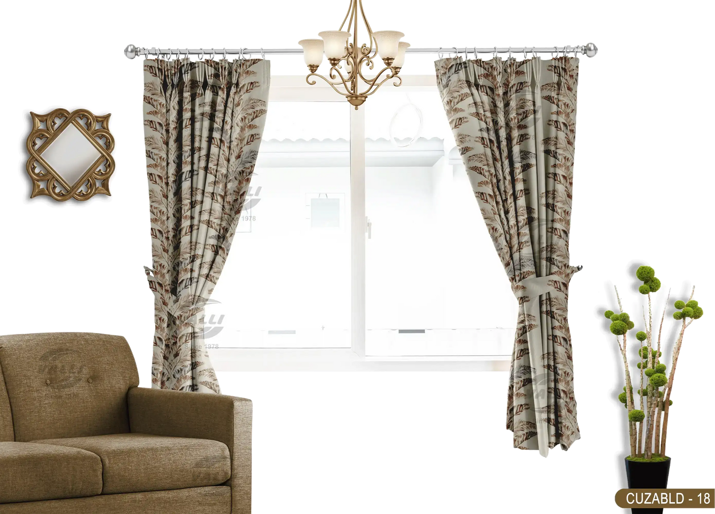 Self Design Leaf Velvet Type Curtain - Brown - CUZABLD - 18