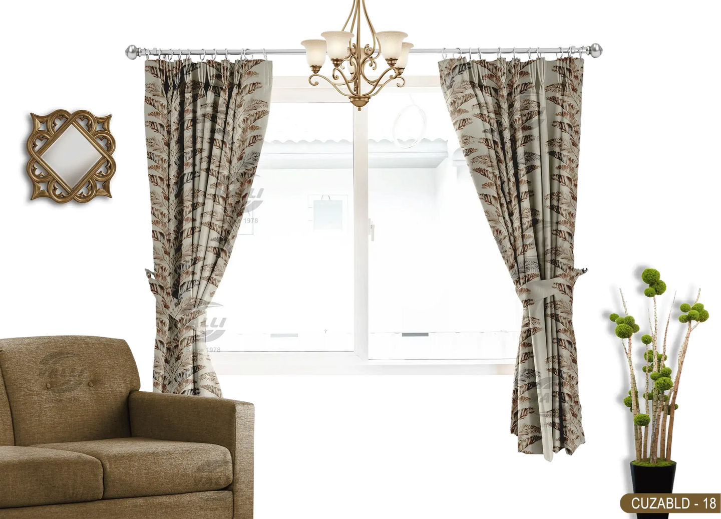 Self Design Leaf Velvet Type Curtain - Brown - CUZABLD - 18