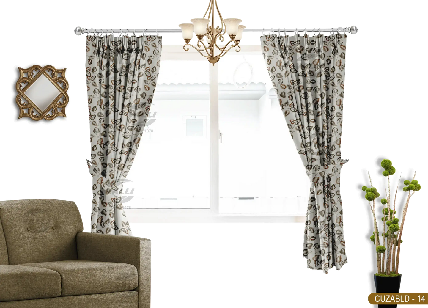Self Design Leaf Velvet Type Curtain - Brown -CUZABLD - 14