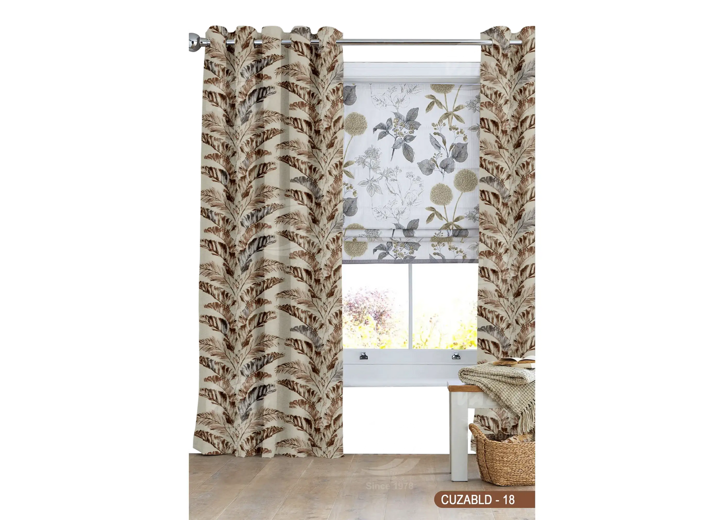 Self Design Leaf Velvet Type Curtain - Brown - CUZABLD - 18