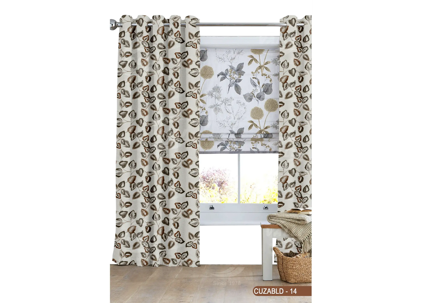 Self Design Leaf Velvet Type Curtain - Brown -CUZABLD - 14