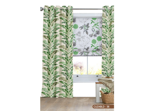 Self Design Leaf Velvet Type Curtain - Green - CUZABLD - 36