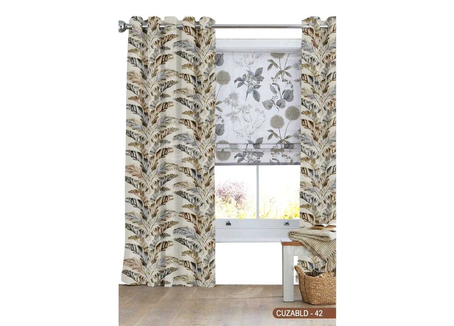 Self Design Leaf Velvet Type Curtain - Grey - CUZABLD - 42