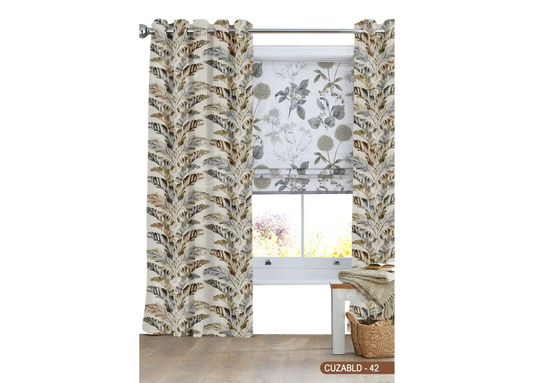 Self Design Leaf Velvet Type Curtain - Grey - CUZABLD - 42