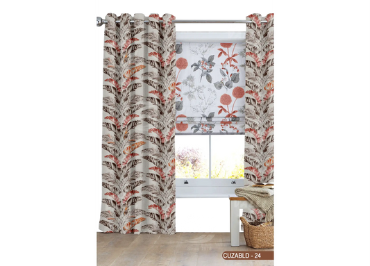 Self Design Leaf Velvet Type Curtain - Orange -CUZABLD - 24