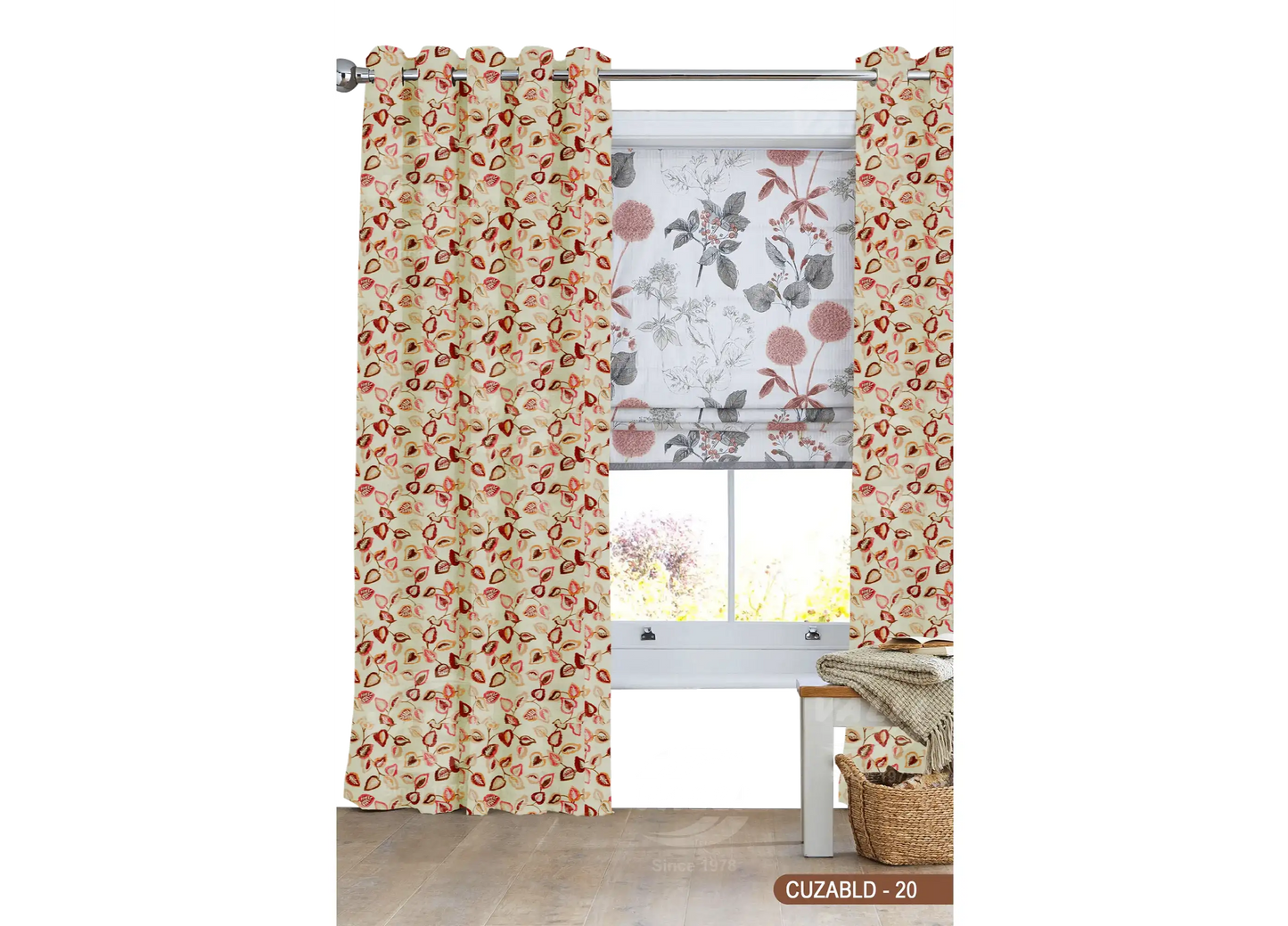 Self Design Leaf Velvet Type Curtain - Orange - CUZABLD - 20