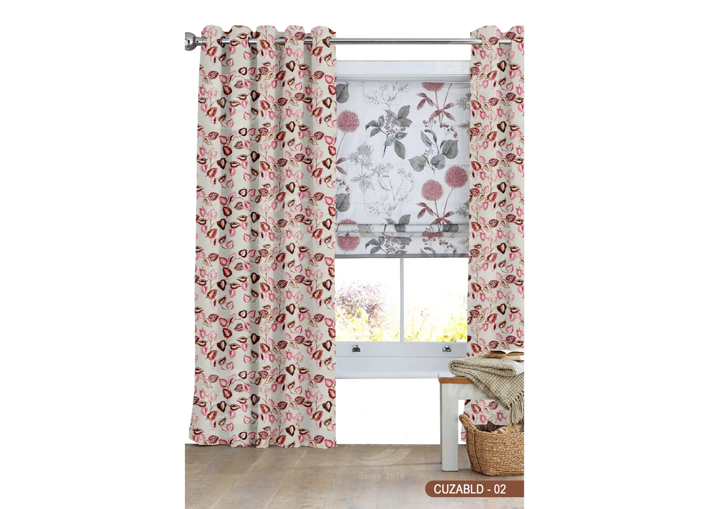 Self Design Leaf Velvet Type Curtain - Pink - CUZABLD - 02