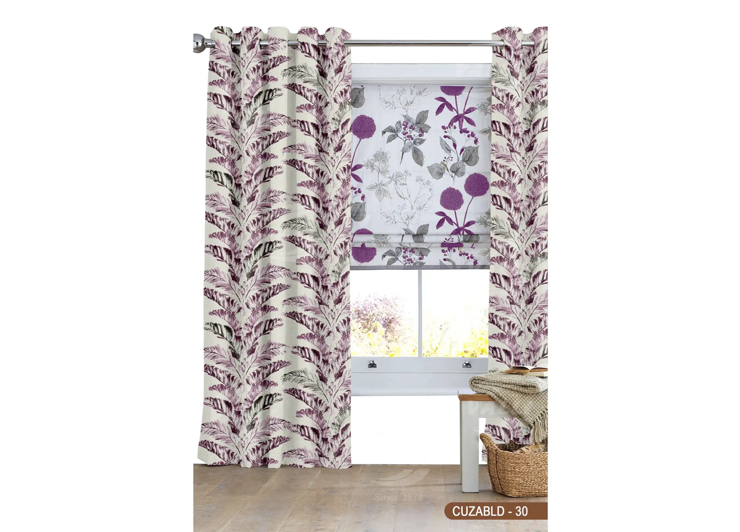 Self Design Leaf Velvet Type Curtain - Violet - CUZABLD - 30