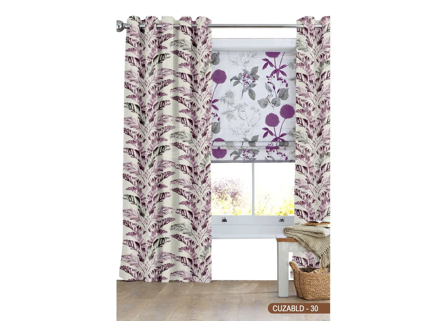 Self Design Leaf Velvet Type Curtain - Violet - CUZABLD - 30