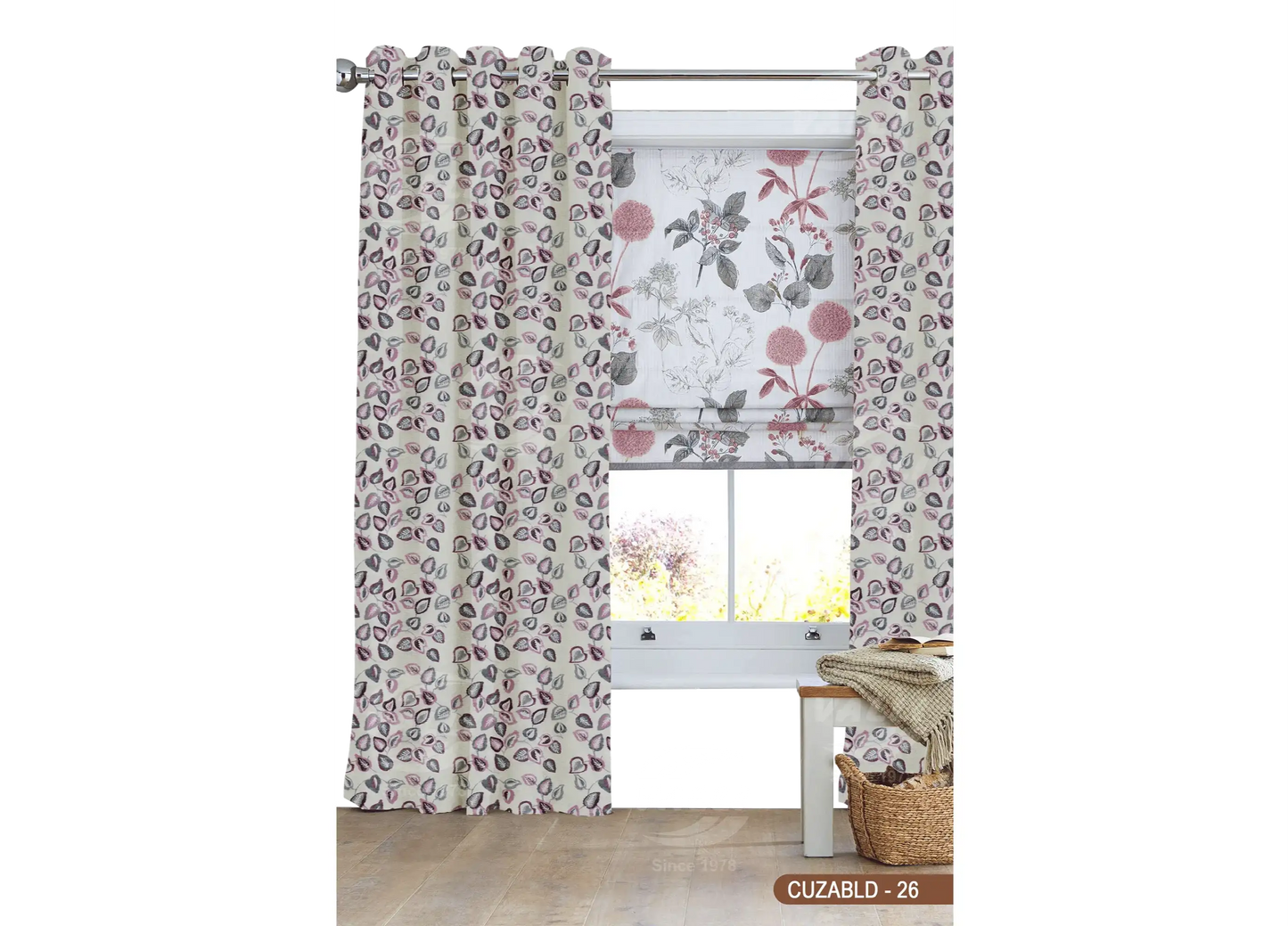 Self Design Leaf Velvet Type Curtain - Violet - CUZABLD - 26