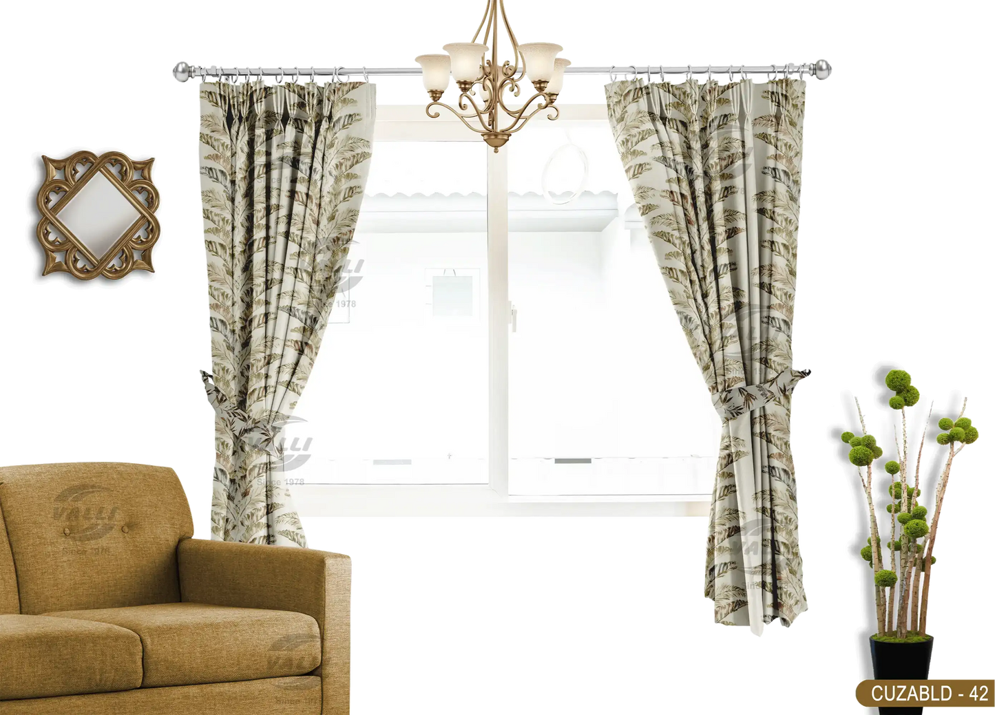 Self Design Leaf Velvet Type Curtain - Grey - CUZABLD - 42
