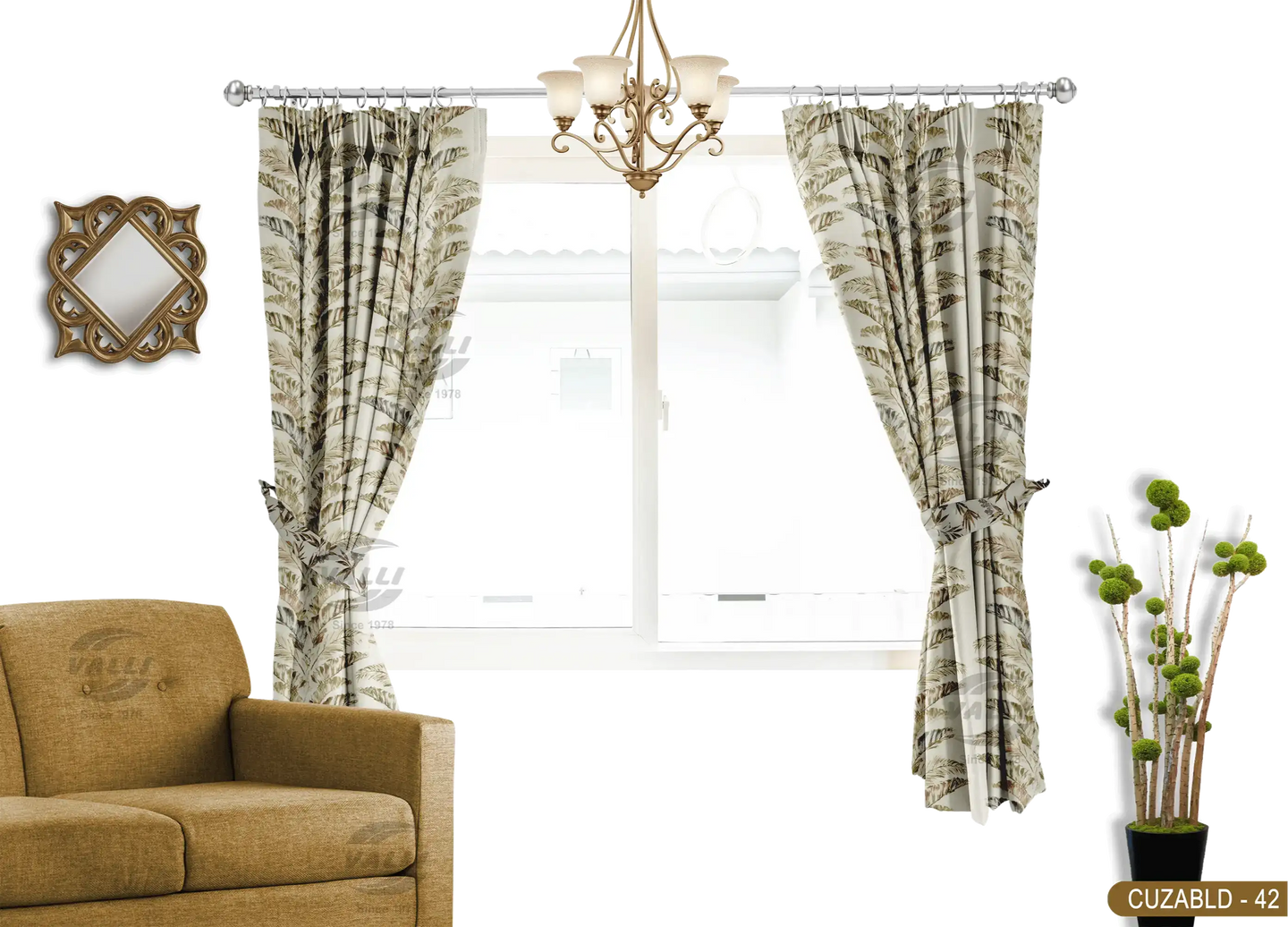 Self Design Leaf Velvet Type Curtain - Grey - CUZABLD - 42