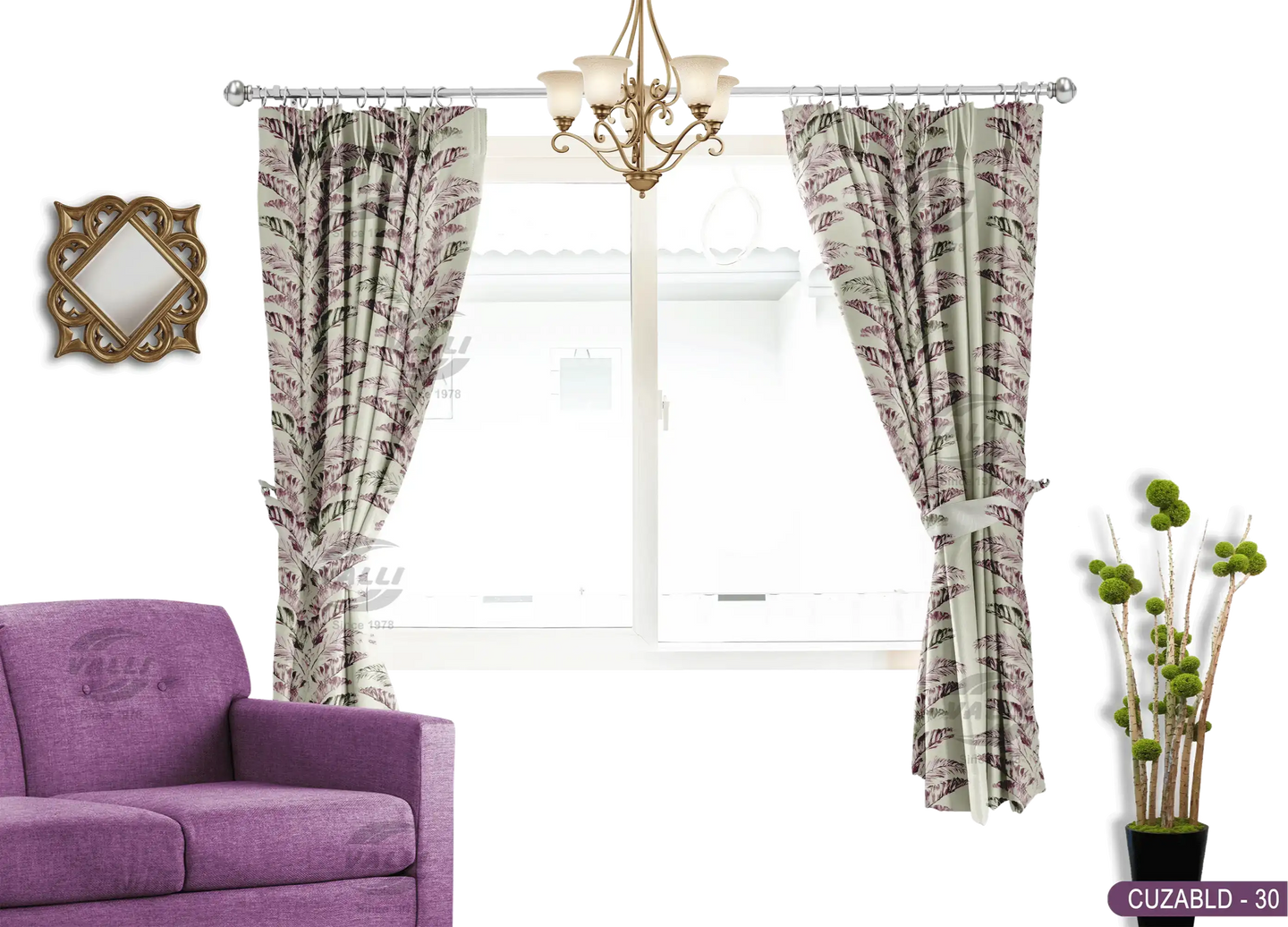 Self Design Leaf Velvet Type Curtain - Violet - CUZABLD - 30
