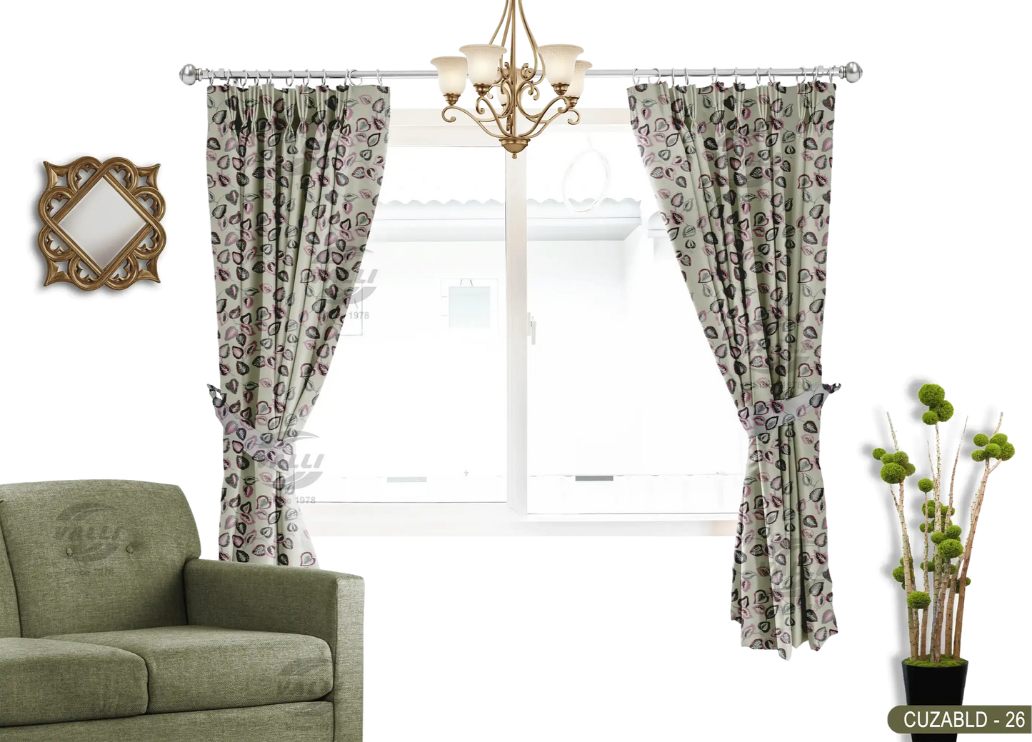 Self Design Leaf Velvet Type Curtain - Violet - CUZABLD - 26