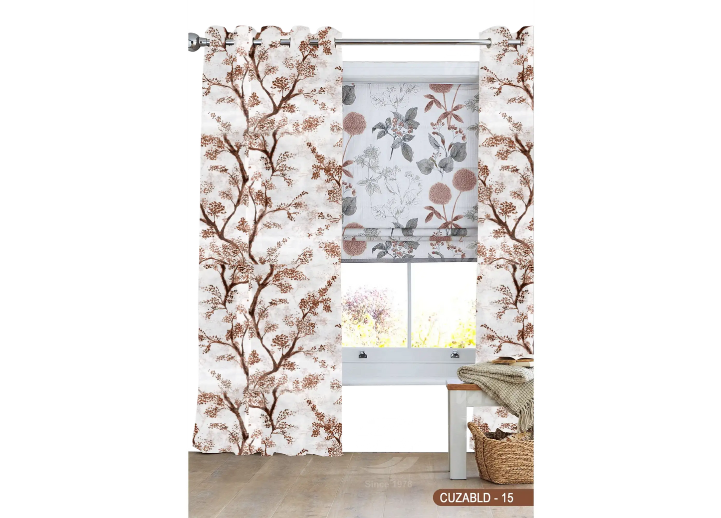 Self Design Tree Velvet Type Curtain - Brown