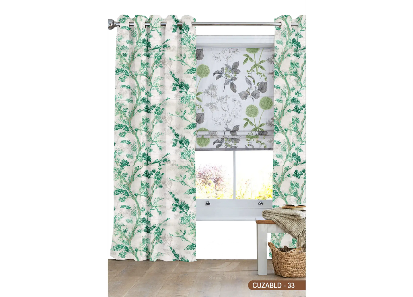 Self Design Tree Velvet Type Curtain - Green
