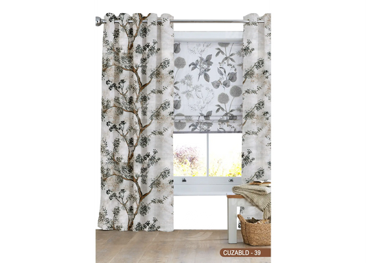 Self Design Tree Velvet Type Curtain - Grey