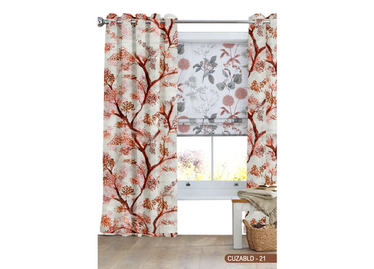 Self Design Tree Velvet Type Curtain - Orange