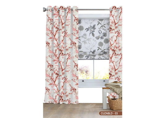 Self Design Tree Velvet Type Curtain - Pink