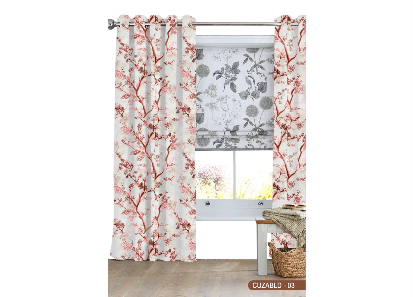 Self Design Tree Velvet Type Curtain - Pink