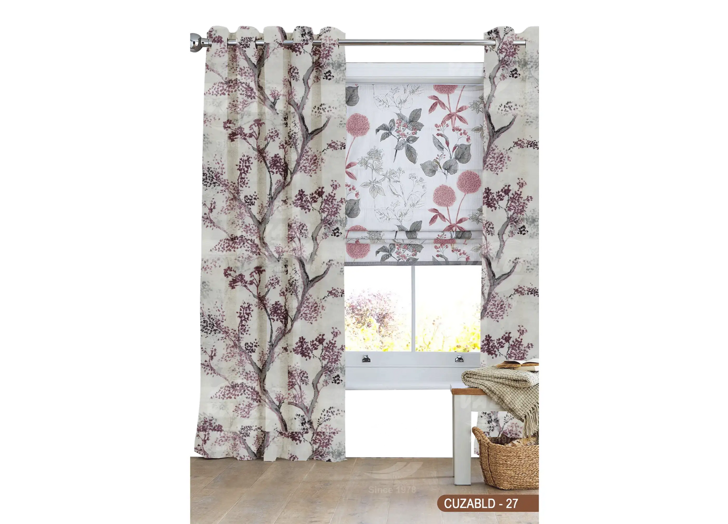 Self Design Tree Velvet Type Curtain - Violet