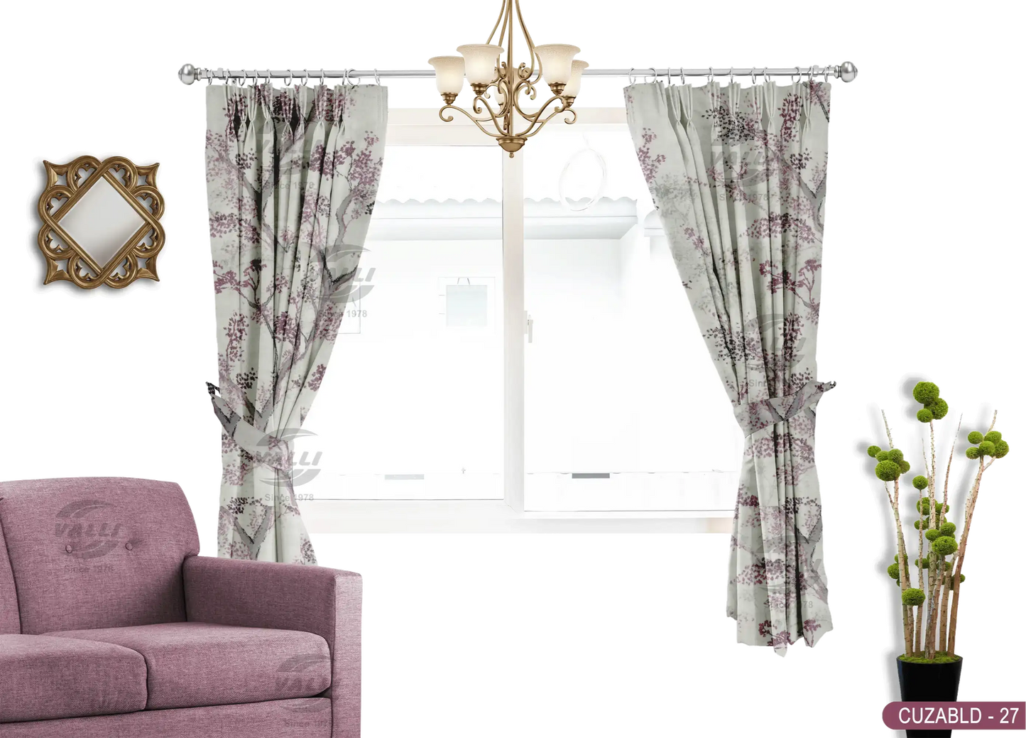 Self Design Tree Velvet Type Curtain - Violet