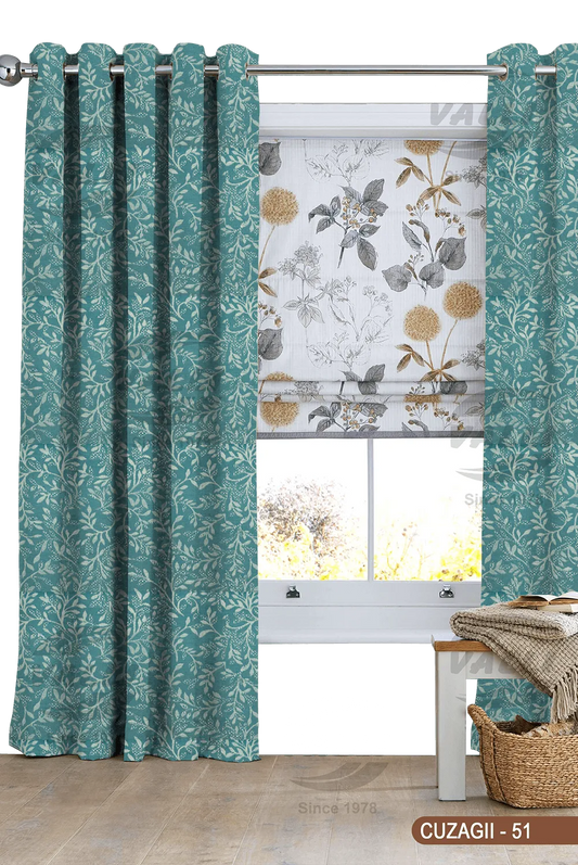 Small Leaf Design Curtain - Aqua