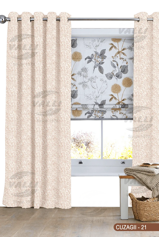 Small Leaf Design Curtain - Beige